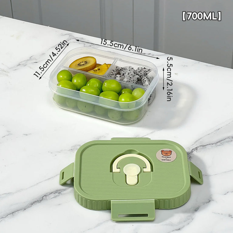 Portable Plastic Divided Lunch Box Kids Student School Picnic Sealed Microwave Bento Container