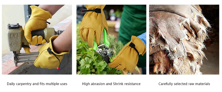 Cowhide Leather Gardening Gloves Reinforced Palm Tough Work Use