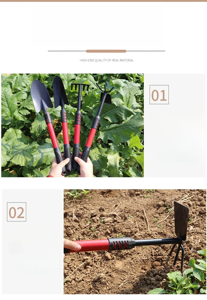 5-Tooth Gardening Spade Shovel Tool Set with Extended Handle