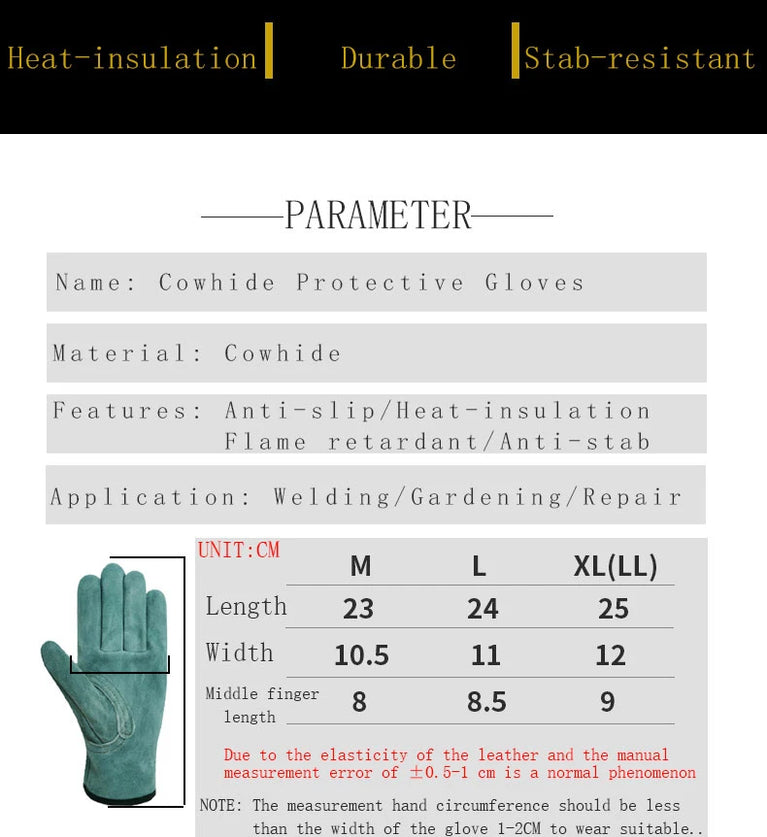 Heavy Duty Leather Gardening Gloves Thorn Proof Wear Resistant Work