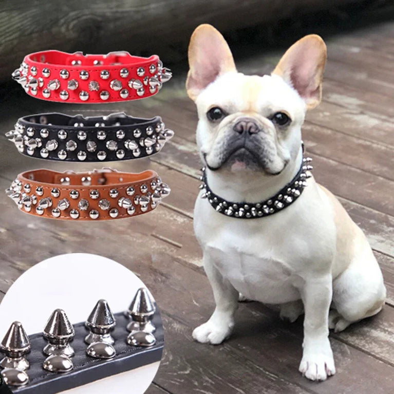 Adjustable Leather Dog Collar Punk Rivet Spiked Neck Strap