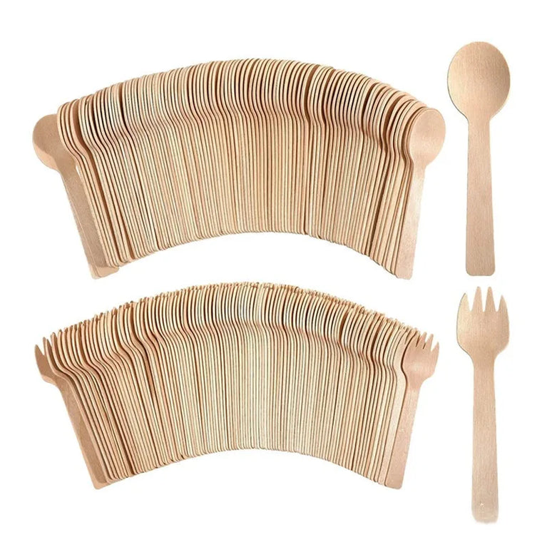 100Pcs Disposable Mini Wooden Ice Cream Spoon Dessert Party Set Tool