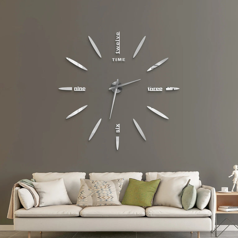 3D DIY Large Wall Clock | Modern Acrylic Mirror Surface Home Décor