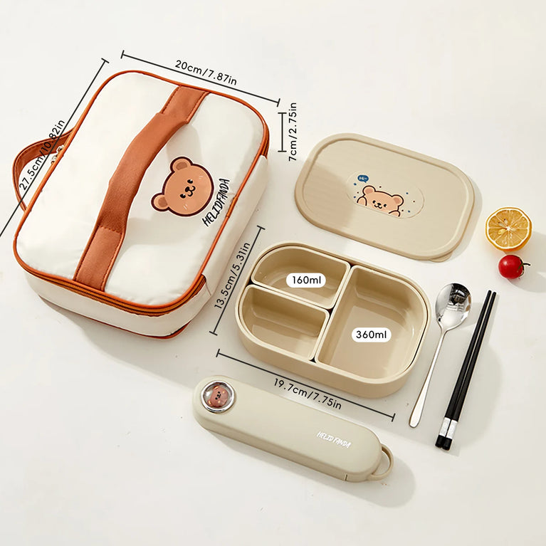 3-Grids Microwave Bento Lunch Box Stackable Leakproof Food Container