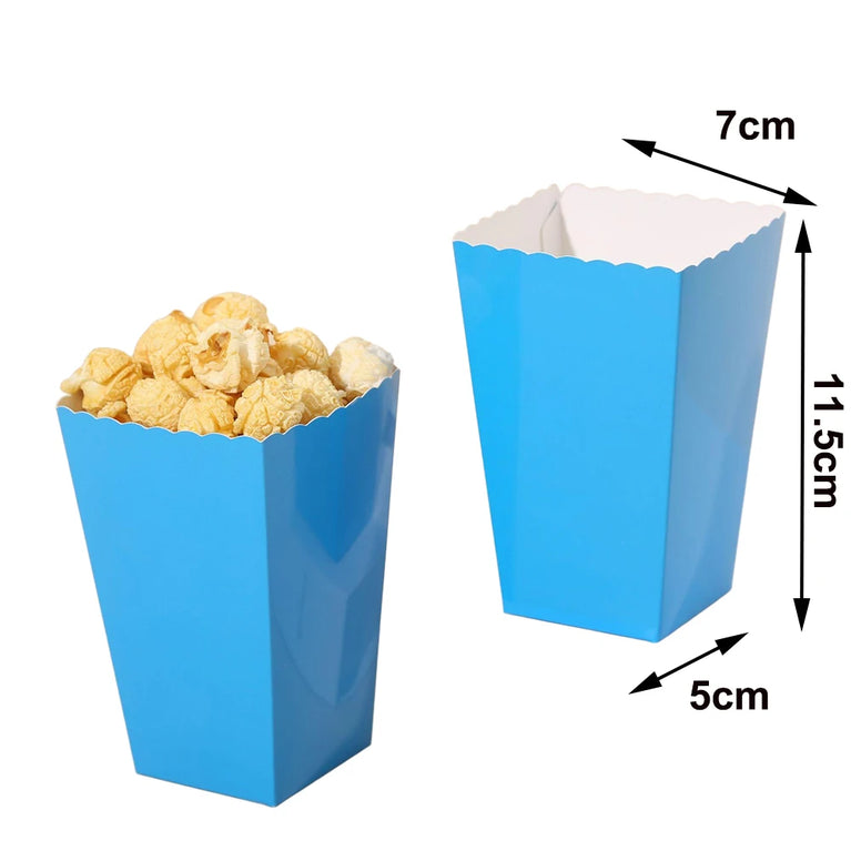 10Pcs Solid Color Popcorn Boxes Paper Food Trays Gift Bags With Handles Party Supplies Set