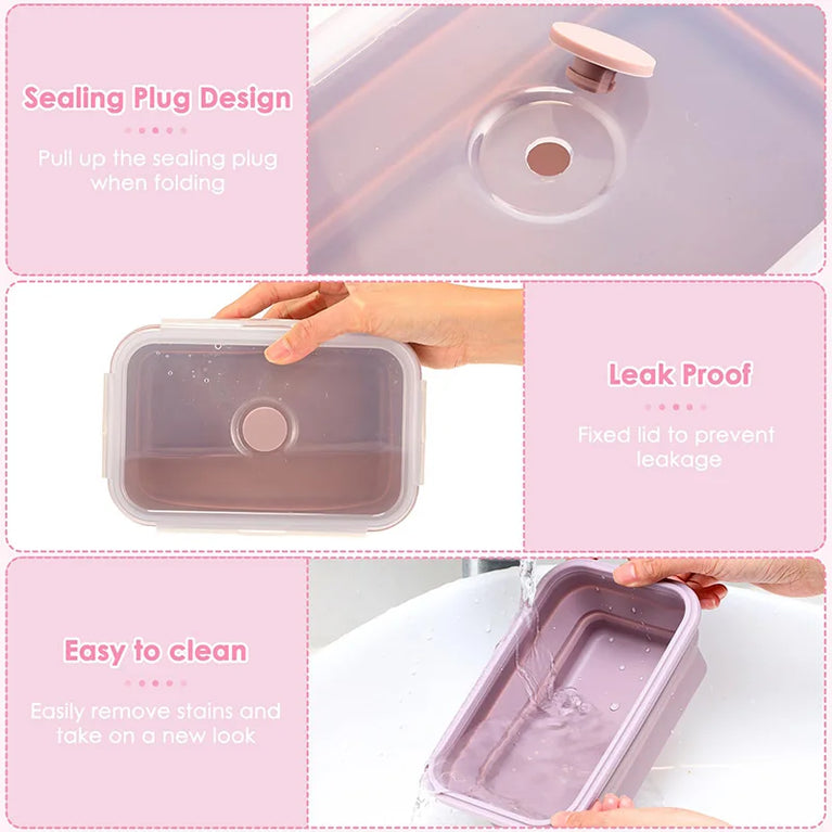 Collapsible Silicone Food Storage Containers with Lids Leakproof