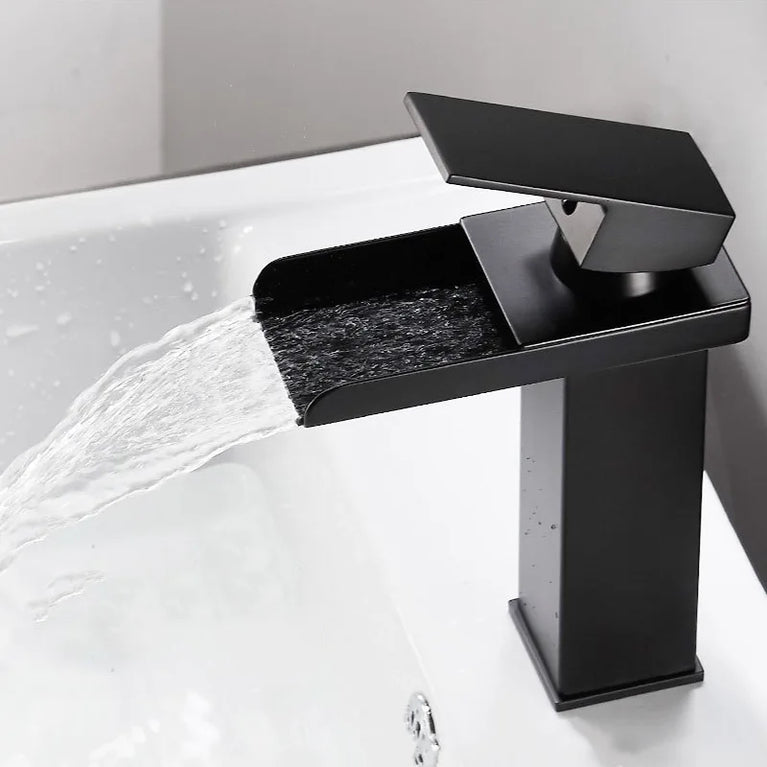 Waterfall Wide-Mouth Stainless Steel Faucet | Contemporary Deck-Mounted Hot & Cold Basin Tap
