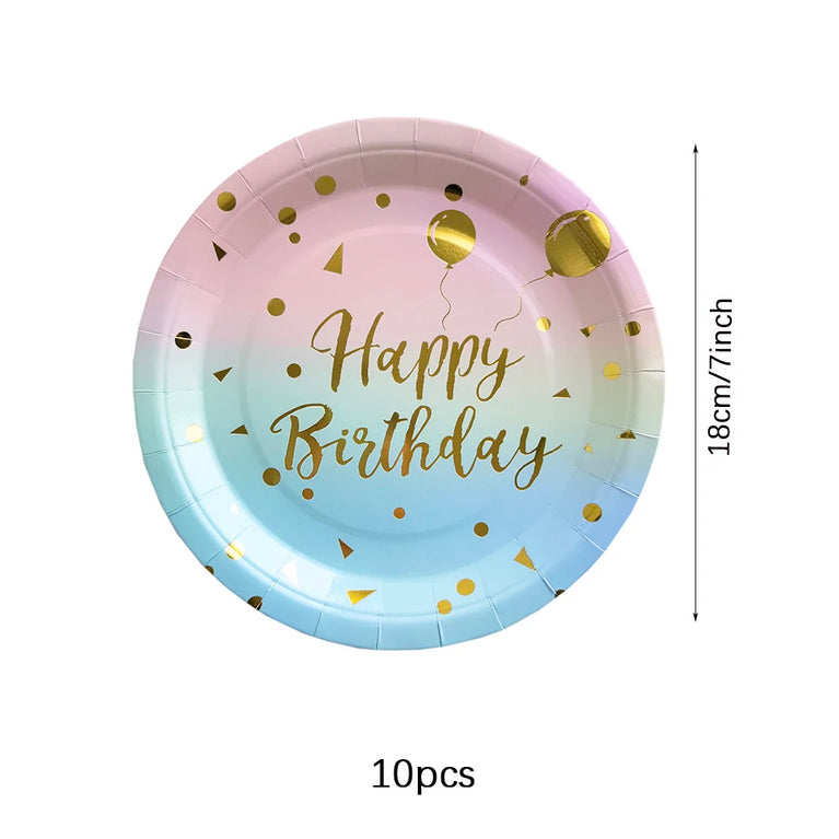 Rainbow Birthday Disposable Tableware Gold Dot Party Set Plates Cups Napkins