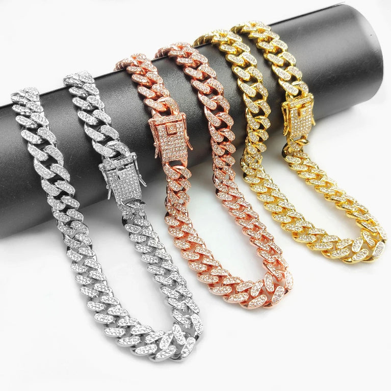 Luxury Cuban Link Cat Necklace Jewelry Rhinestone Collar Gold Chain Kitten