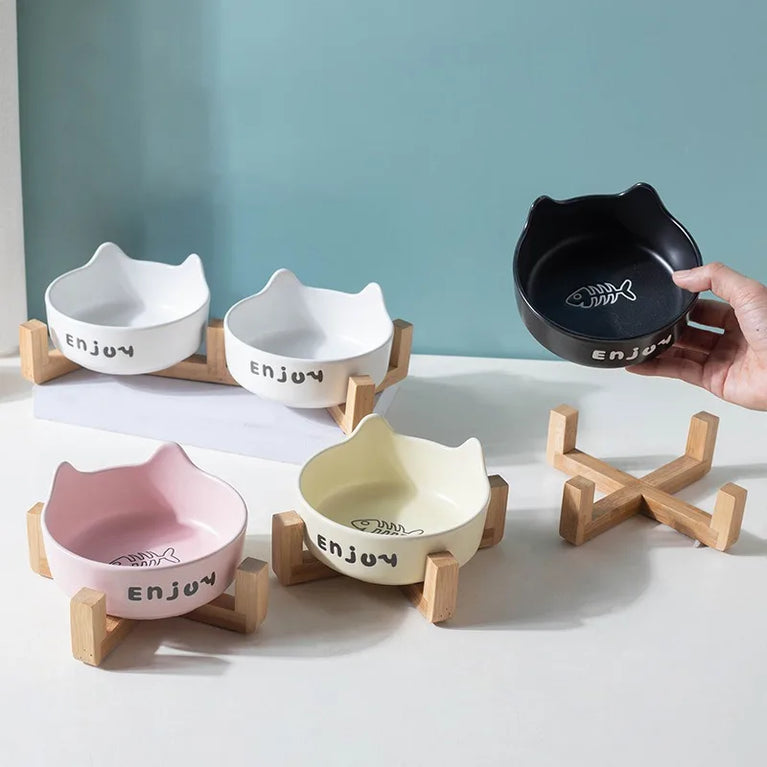Non Slip Ceramic Double Pet Food Bowl Set 3pcs Rack With Dual Feeding System For Cats And Dogs