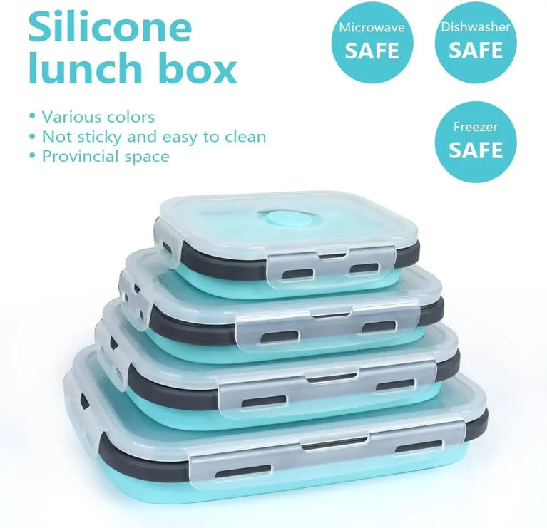 4PS Collapsible Silicone Food Storage Containers with Lids Vent Kitchen Meal Prep Set