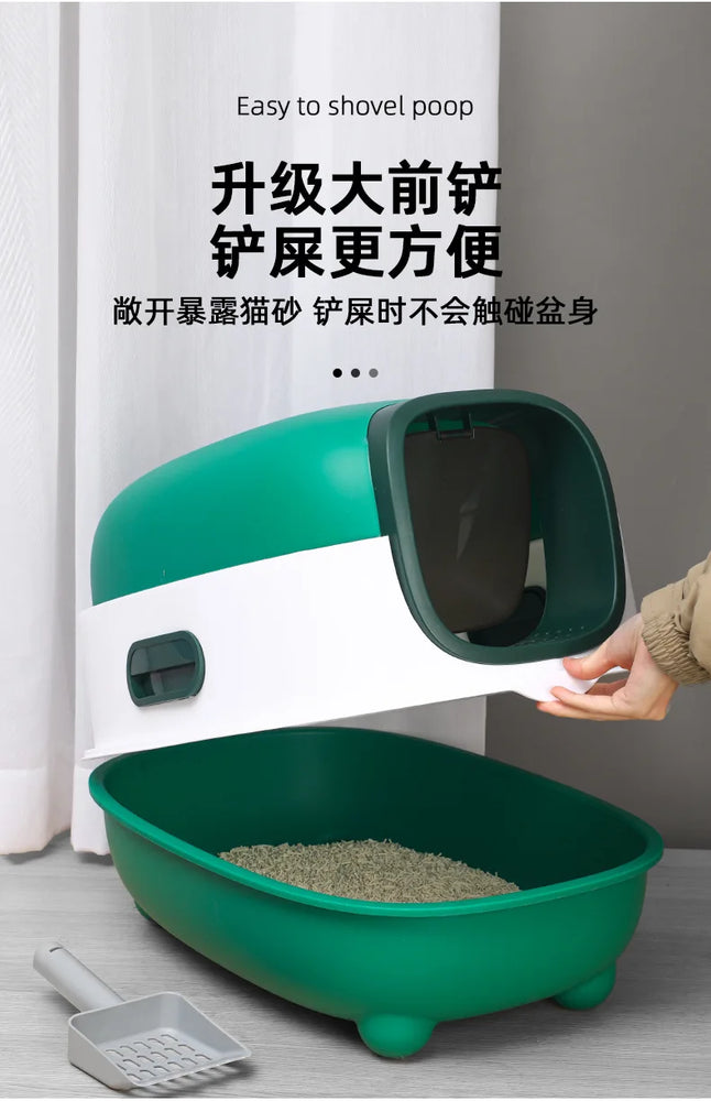 Fully Enclosed Oversized Cat Litter Box | Deodorizing Flip-Top Pet Toilet