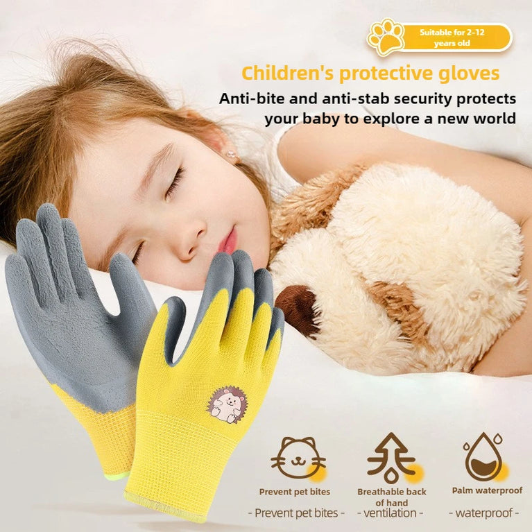 Kids Waterproof Wear Resistant Gardening Gloves Stab Proof Latex