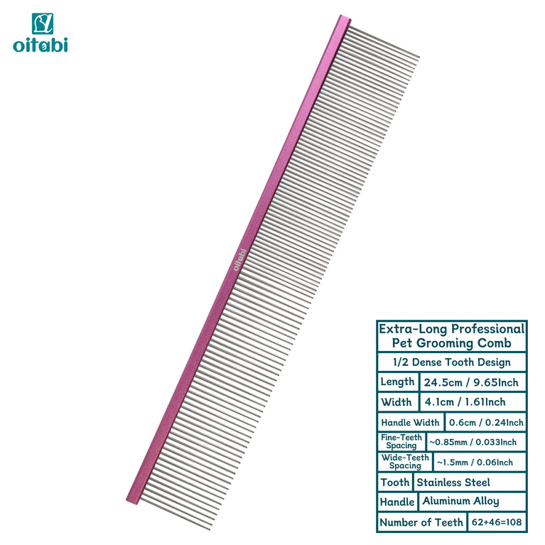 24.5cm Professional Extra Long Pet Grooming Comb Detangling Tool