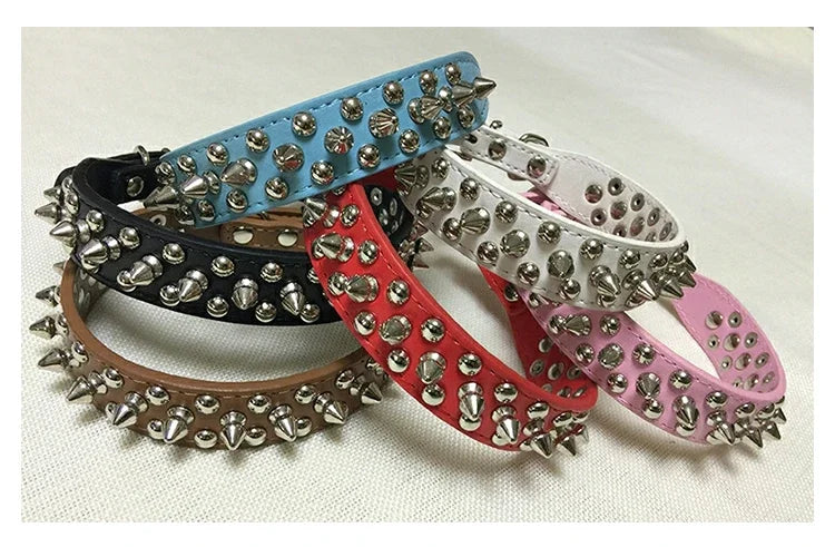 Adjustable Leather Dog Collar Punk Rivet Spiked Neck Strap