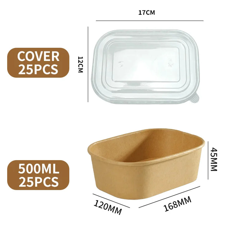 Disposable Kraft Paper Food Containers with Lids Leak Proof Meal Prep Lunch Box Set for Takeout Food Storage
