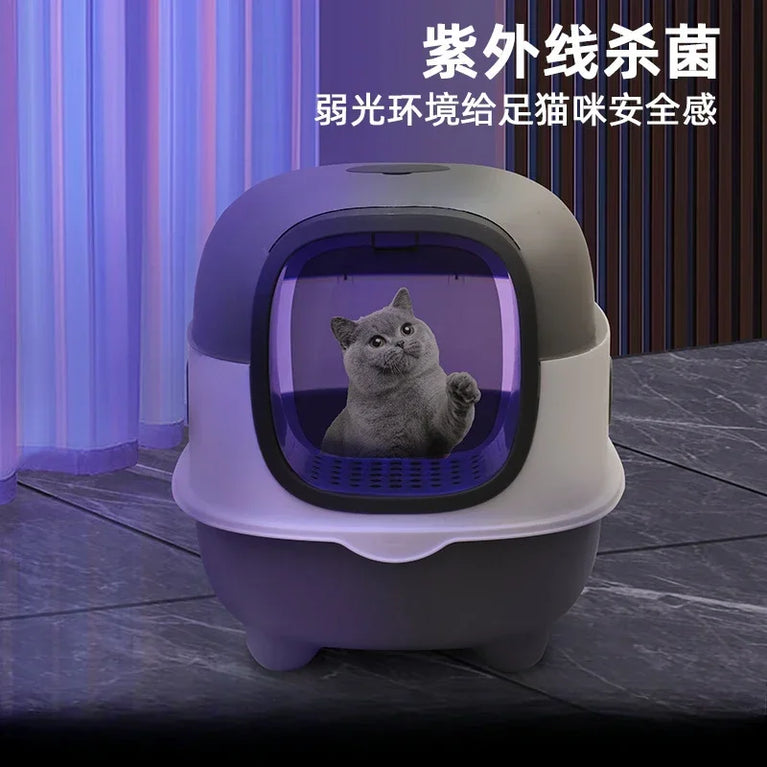 Fully Enclosed Oversized Cat Litter Box | Deodorizing Flip-Top Pet Toilet