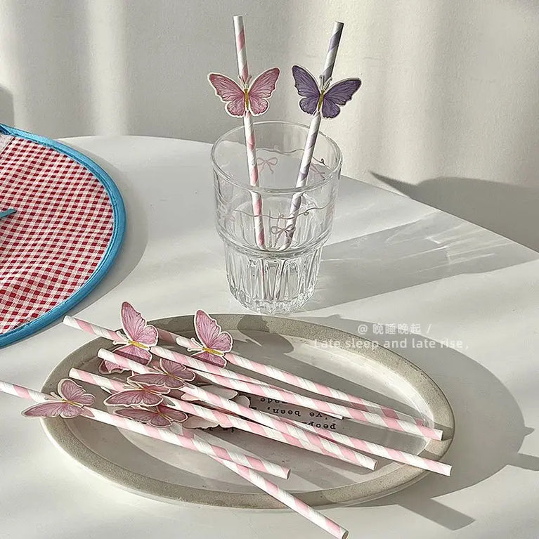 Butterfly Paper Straws 10 Sticks Disposable Eco Friendly Juice Milk Tea Drink Straws