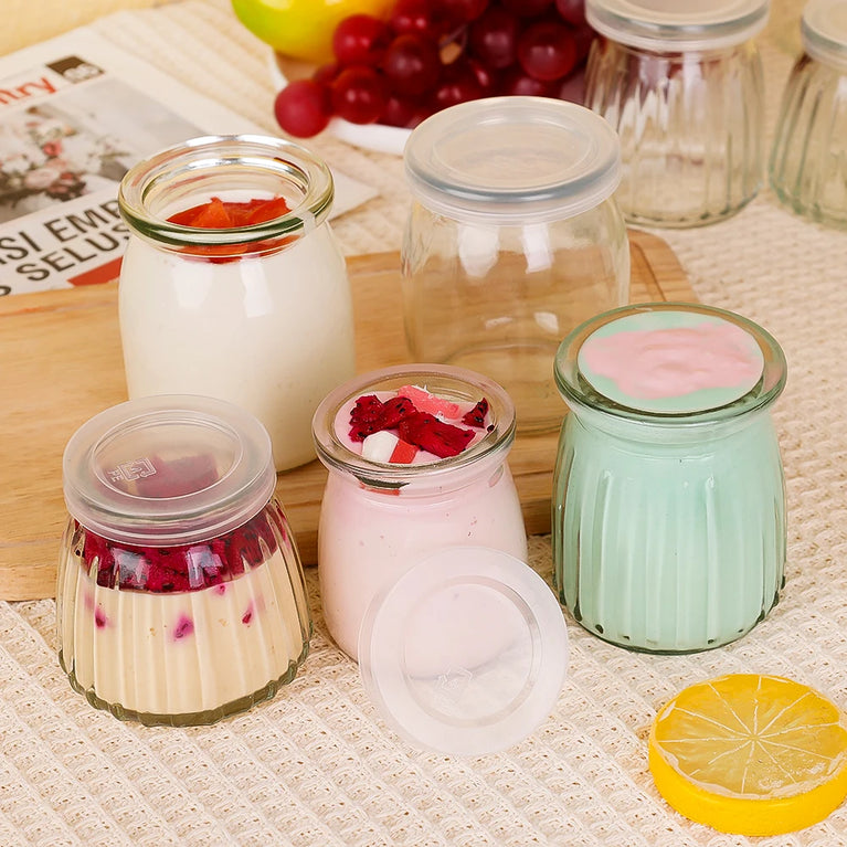 Glass Baking Bottles with Lid Yogurt Pudding Mini Food Storage Jar Container
