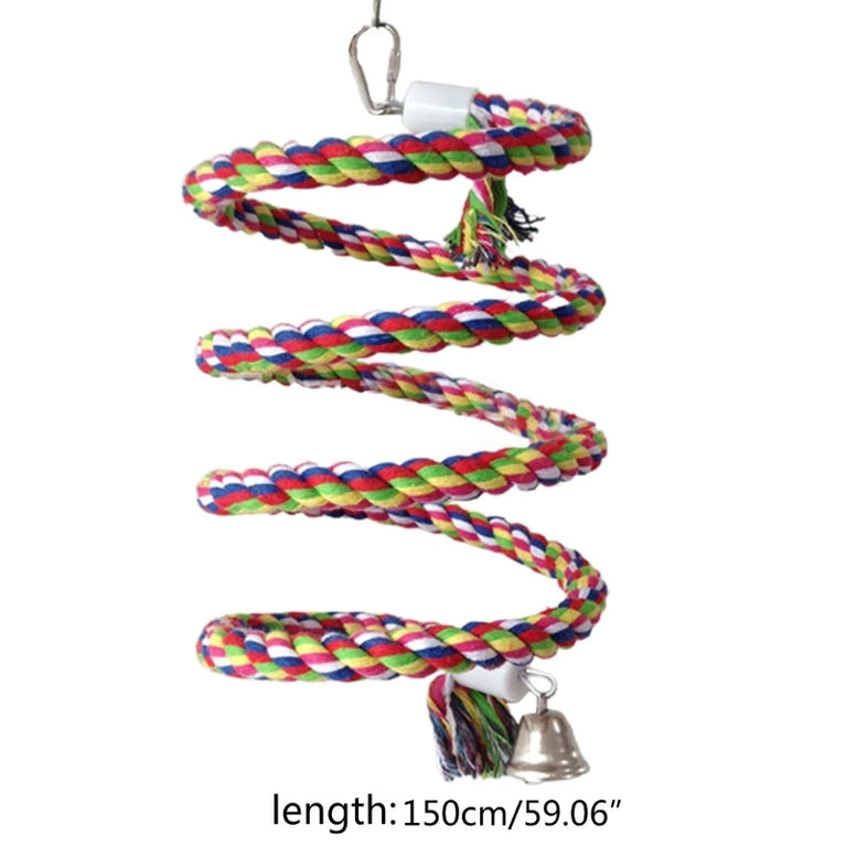 Bird Spiral-Rope Perch | Flexible Cotton Bungee with Bell