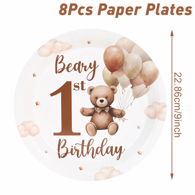 Little Bear Balloon Happy 1st Birthday Disposable Tableware Set Party Decorations