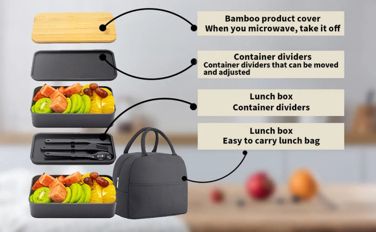 2-Tier Leakproof Bento Lunch Box with Cutlery Microwave Safe Stackable Food Storage Container for Kids and Adults