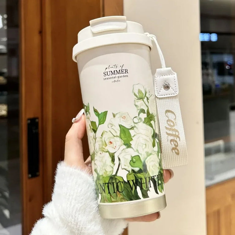 500ml Insulated Stainless Steel Tumbler Mug with Straw Handle