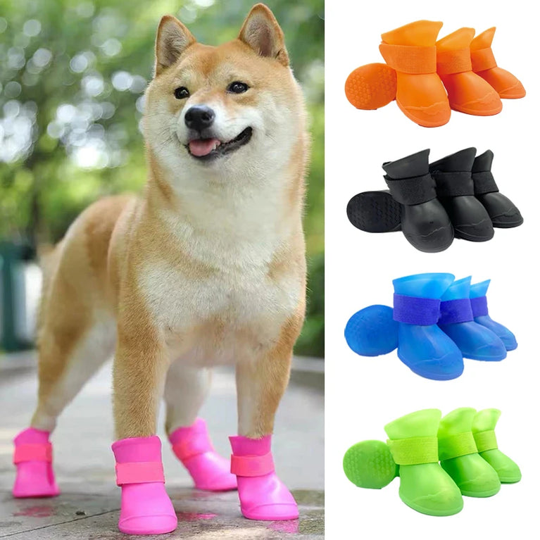 4-Piece Waterproof Pet Rain Boots | Anti-Slip Rubber Shoes