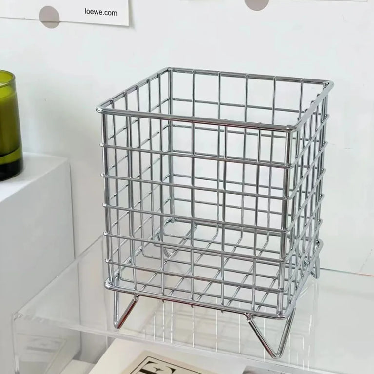 Metal Square Desktop Basket | Creative Iron Stationery & Makeup Organiser