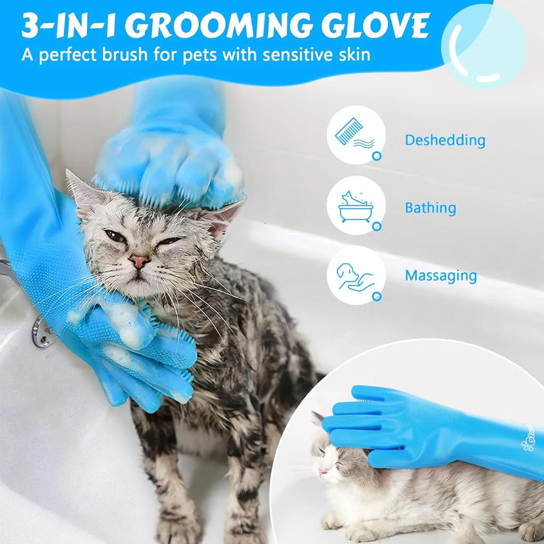 Silicone Pet Grooming Gloves | Hair Remover & Bath Scrubber