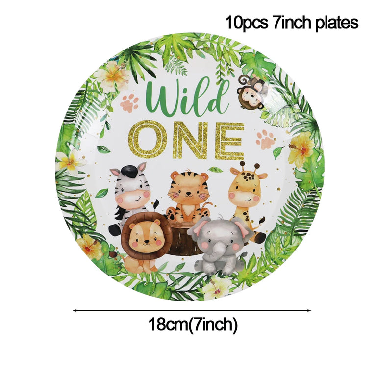 Wild One Animals Jungle Safari Birthday Disposable Tableware Set