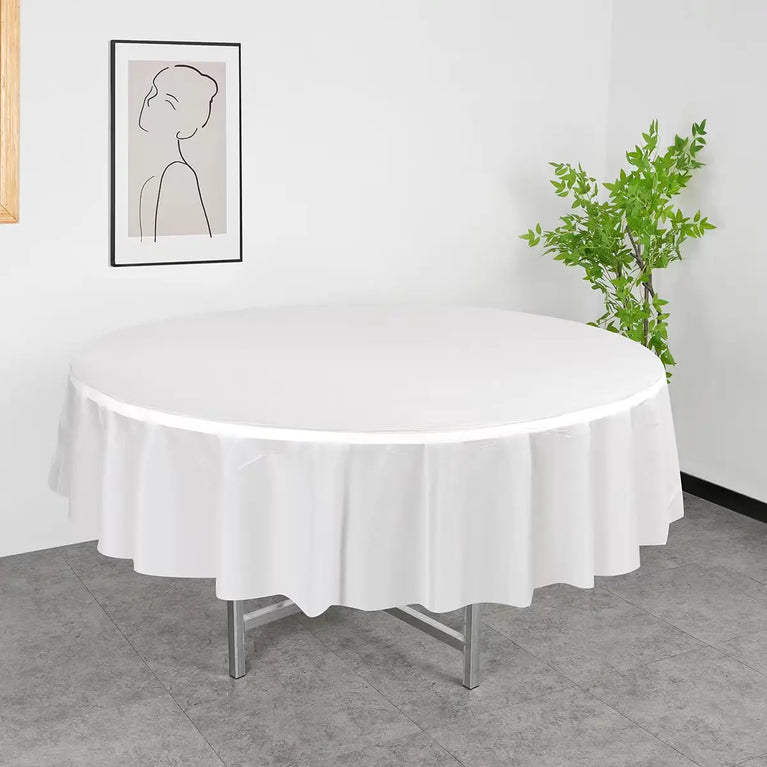 1Pc Disposable Round Table Cloth 84 Inch Plastic Tablecloth Wedding Birthday Party Decor