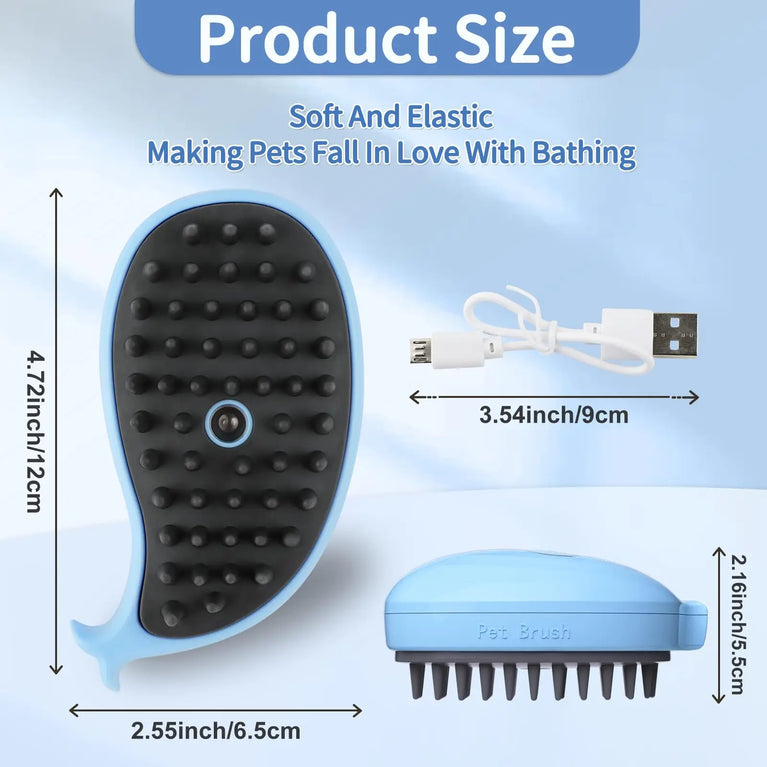 3-in-1 Cat Steam Brush Silicone Grooming Shedding Tool with Spray Function
