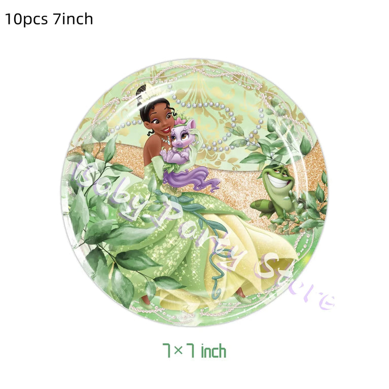 Frog Tiana Princess Party Disposable Tableware Set for Kids Birthday Decoration