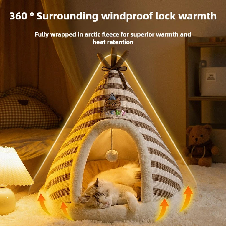 Winter Warm Knitted Cat Bed Cozy Tent Cat Heating Pad House