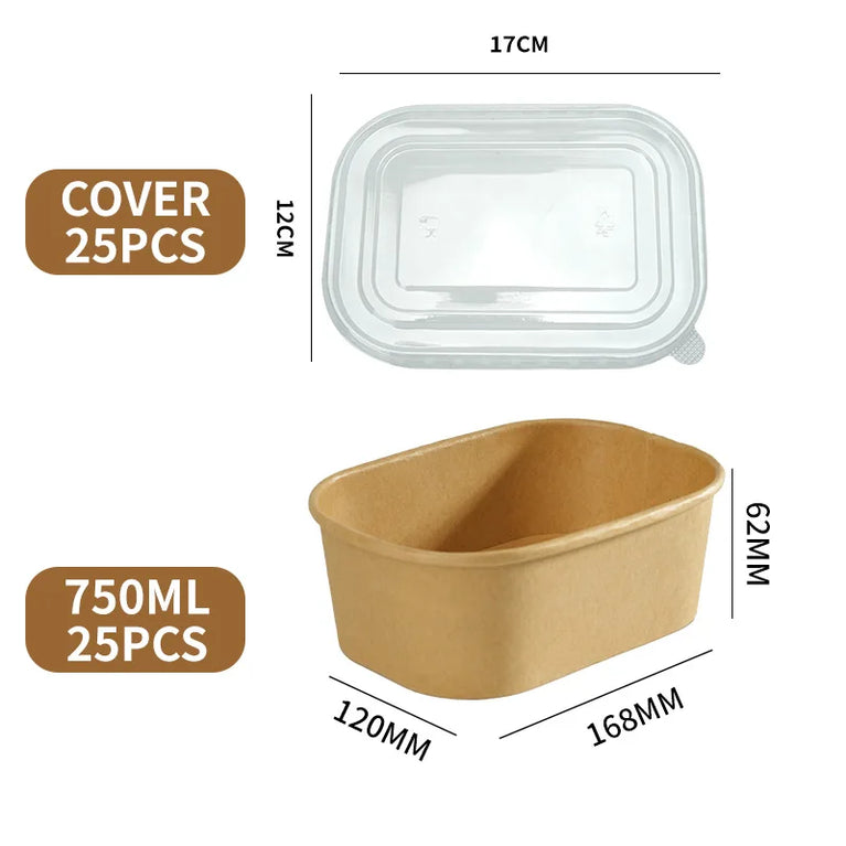 Disposable Kraft Paper Food Containers with Lids Leak Proof Meal Prep Lunch Box Set for Takeout Food Storage