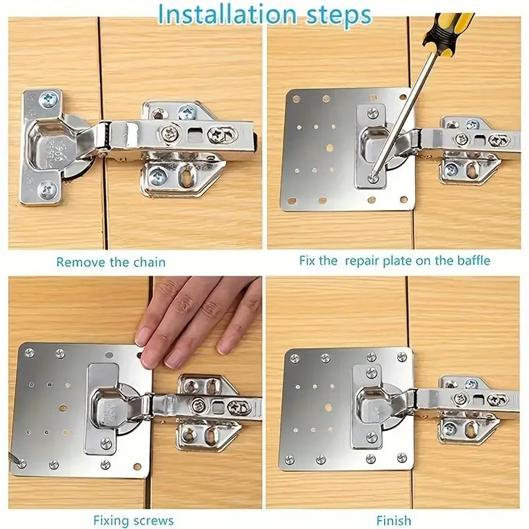 Stainless Steel Hinge Repair Plate Set | Cabinet Door Mounting & Flat Fixing Brackets