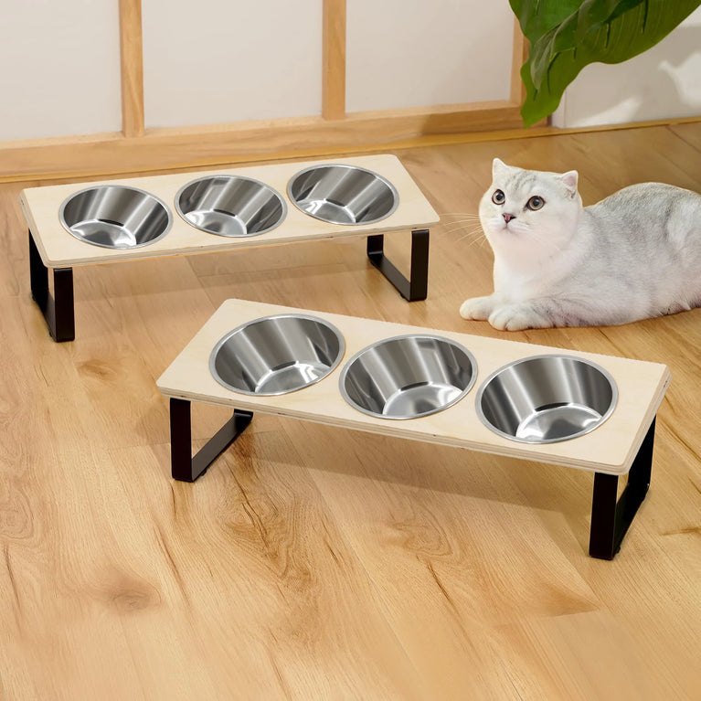 15° Tilted Raised Cat Bowls with 3 Steel Anti Vomiting Feeder
