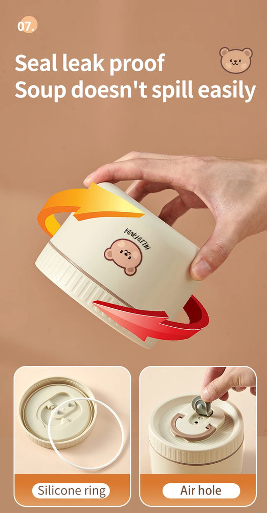 304 Stainless Steel Thermal Bento Lunch Box Leakproof Insulated Food Container