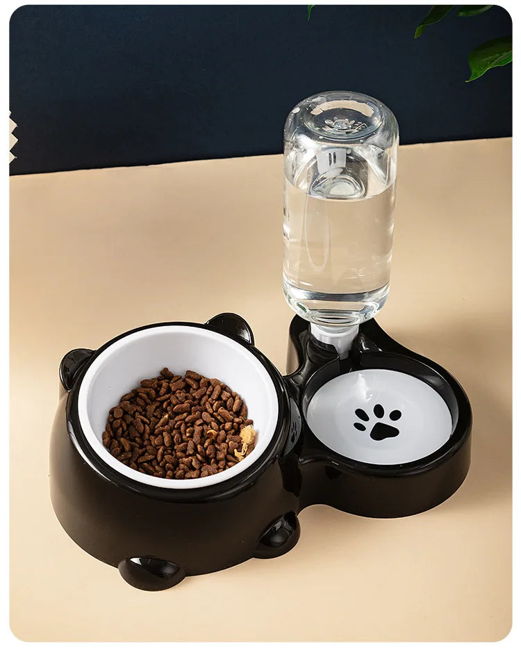Double Raised Anti-Slip Cat Dog Bowl with Water Feeder System