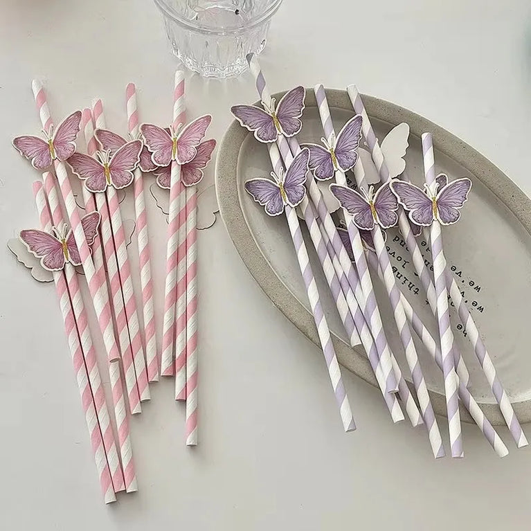 Butterfly Paper Straws 10 Sticks Disposable Eco Friendly Juice Milk Tea Drink Straws