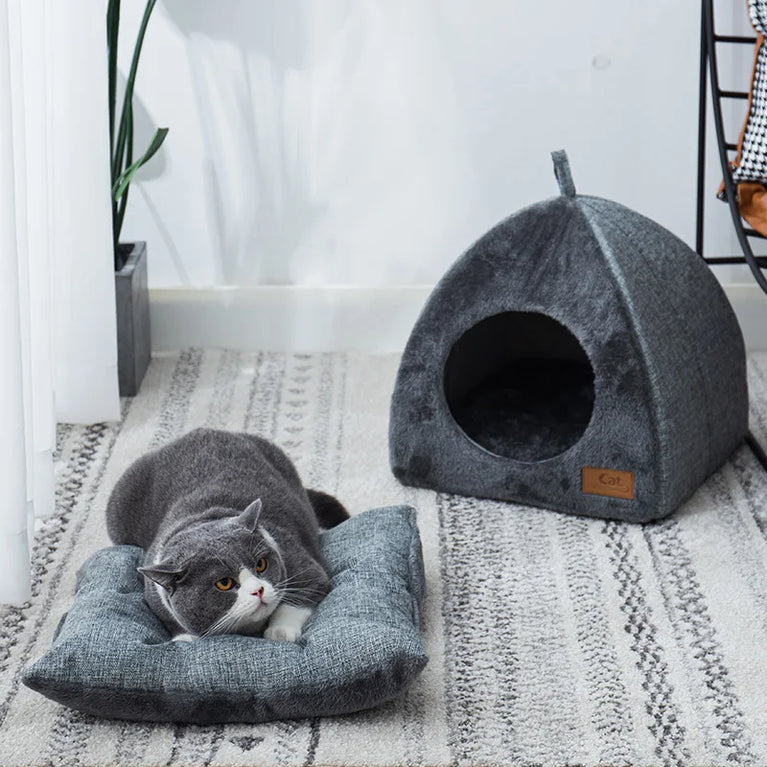 Winter Warm Cat Bed Foldable House Cat Heating Pad Cushion
