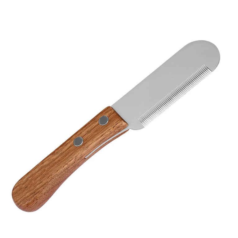 Pet Stainless Steel Wooden Handle Stripping Knife Dog Grooming Tool