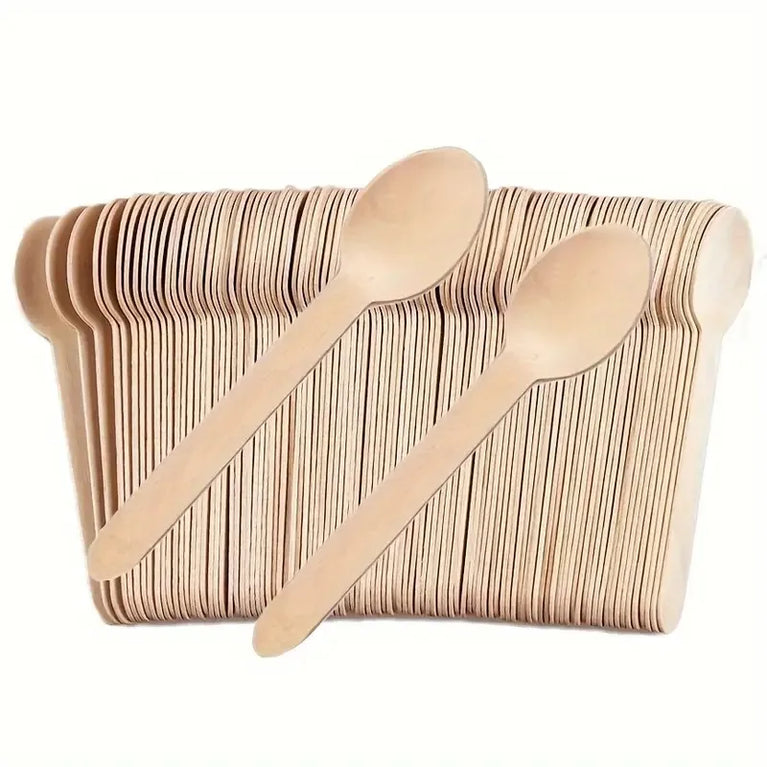 50PCS 14cm Disposable Wooden Spoons for Desserts Ice Cream Party