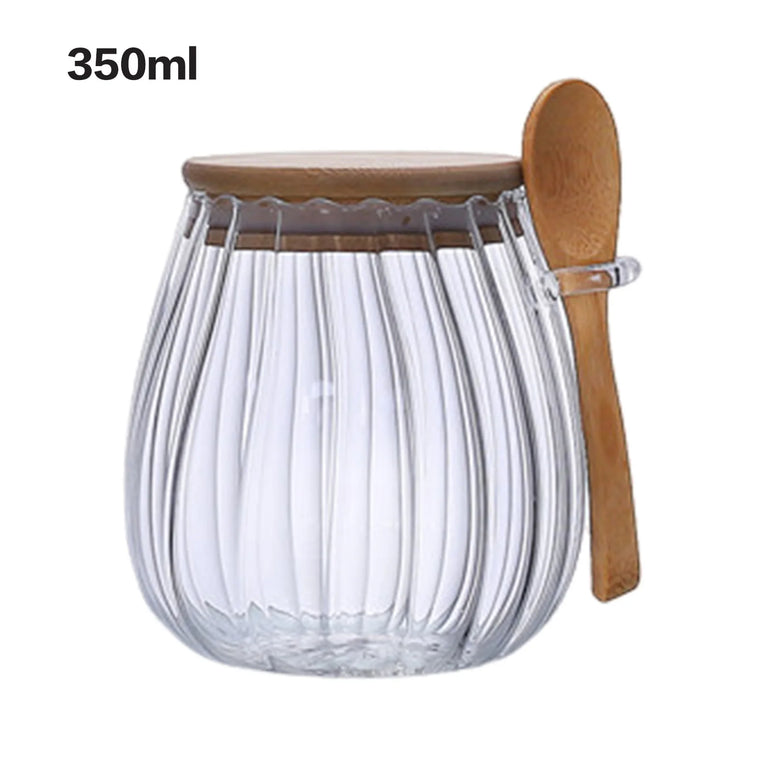 Airtight Glass Storage Container Jar with Lid Spoon Kitchen Pantry Canister