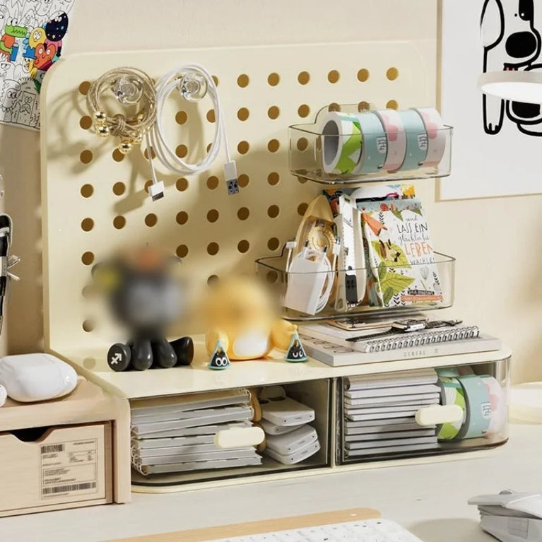 Desktop Perforated Board Desk Organiser with Drawer Storage Rack