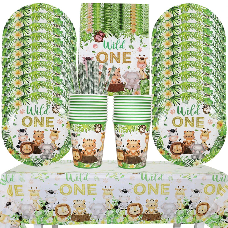 Wild One Animals Jungle Safari Birthday Disposable Tableware Set
