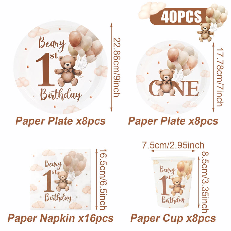 Little Bear Balloon Happy 1st Birthday Disposable Tableware Set Party Decorations
