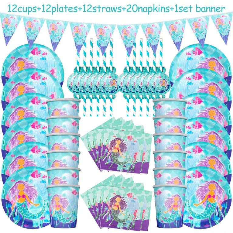 Mermaid Princess Birthday Party Set | Enchanting Disposable Tableware