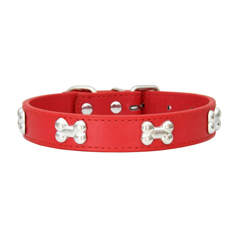 Bone Leather Dog Collars Puppy Pug Collars Small Large Cat Collar